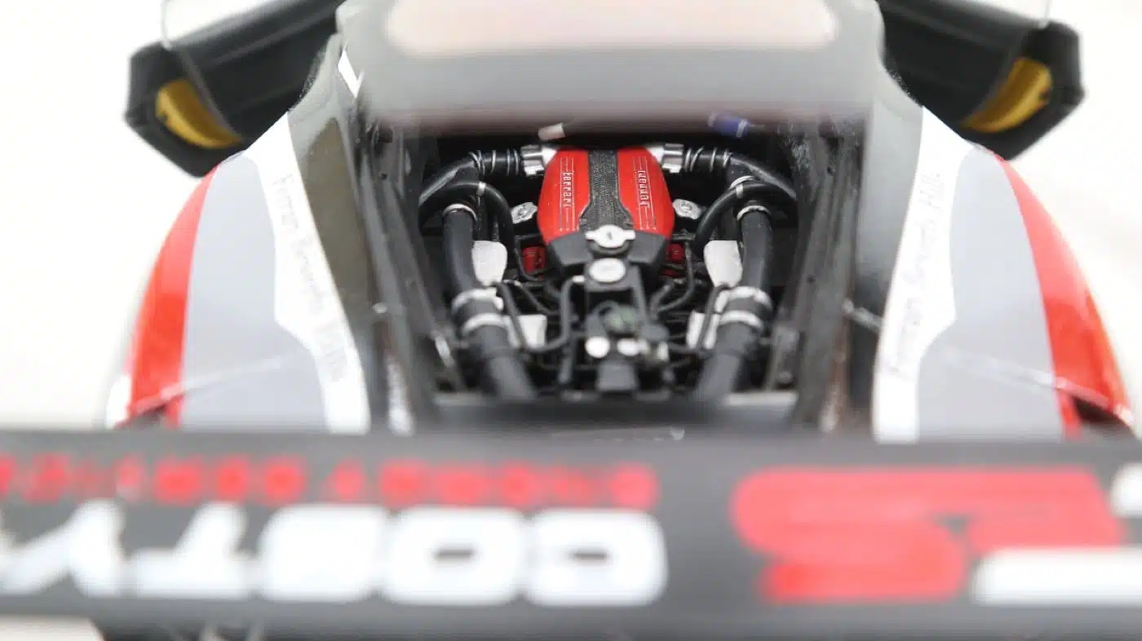 The Ferrari 488 model's open engine bay