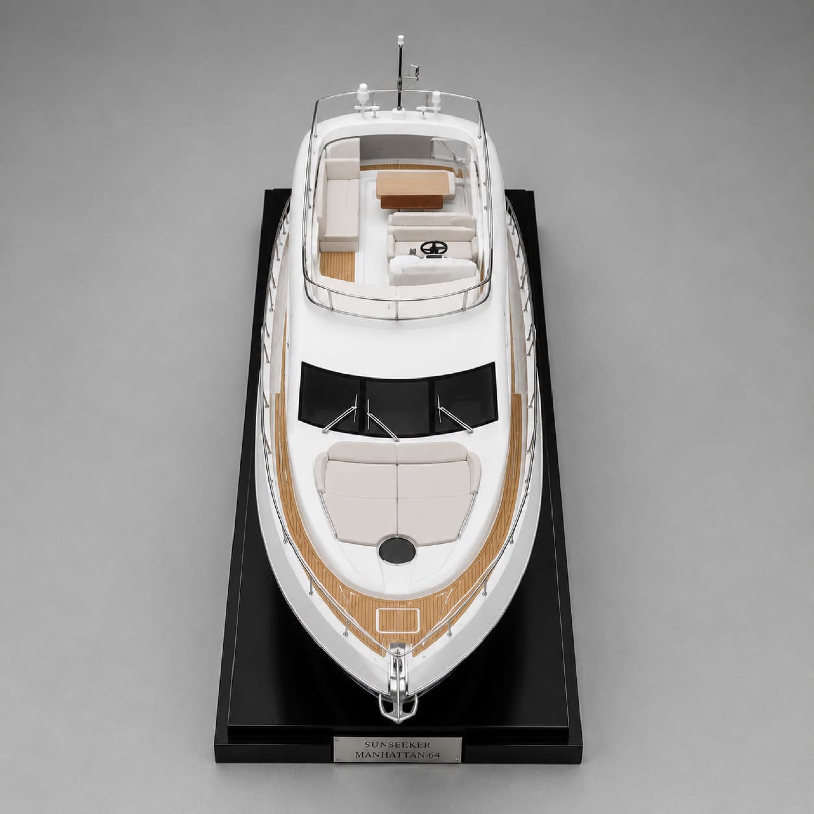 The yacht model from above, showing the flybridge and foredeck